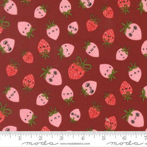 Funny Valentine Strawberries in Rose By Lizzy House, 37142 18 Moda Fabric