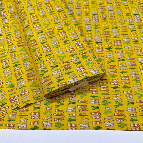 Fuwari Prairie Dogs Cotton Fabric on Marigold Cotton Fabric, Imported from Japan Meerkats