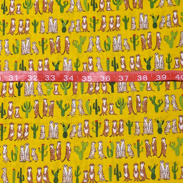 Fuwari Prairie Dogs Cotton Fabric on Marigold Cotton Fabric, Imported from Japan Meerkats