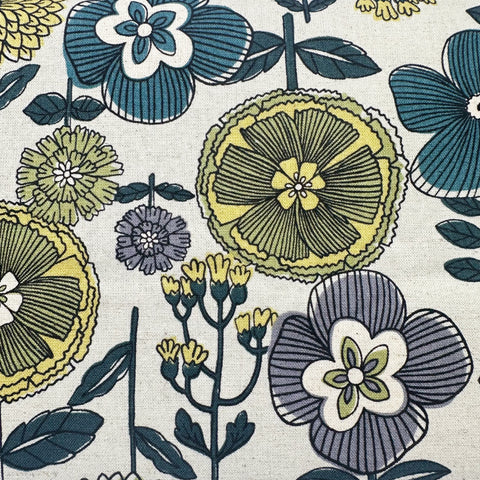 Fuwari Scandi Floral Canvas Fabric in Pale Yellow Green - Cotton Linen Blend, Imported from Japan