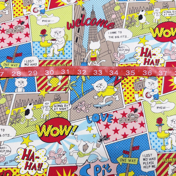 Grumpy Cat Comic Print Cotton Oxford Fabric in Bright, Made in Japan