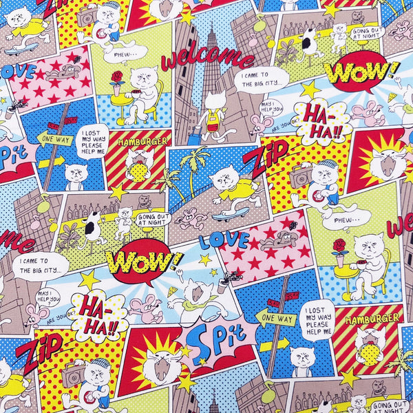Grumpy Cat Comic Print Cotton Oxford Fabric in Bright, Made in Japan