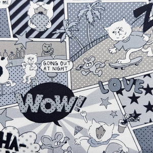 Grumpy Cat Comic Print Cotton Oxford Fabric in Grey, Made in Japan