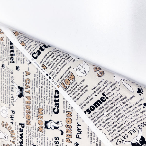 Grumpy Cat Print Cotton Oxford Fabric in Ecru, Made in Japan