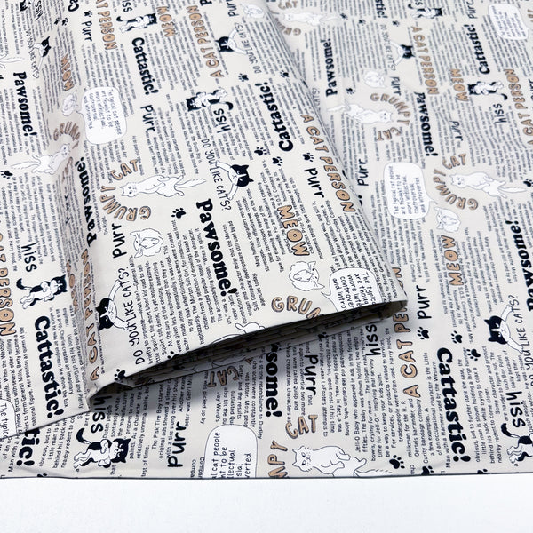 Grumpy Cat Print Cotton Oxford Fabric in Ecru, Made in Japan