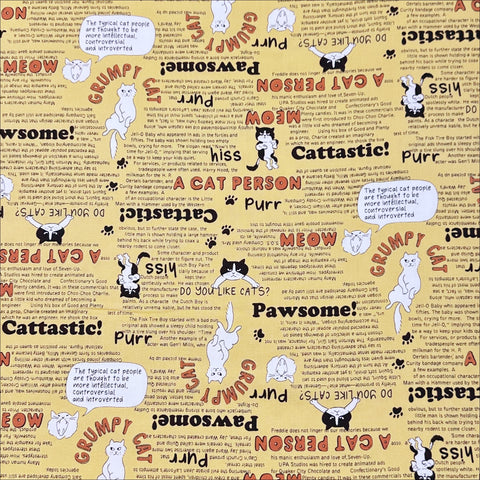 Grumpy Cat Print Cotton Oxford Fabric in Yellow, Made in Japan