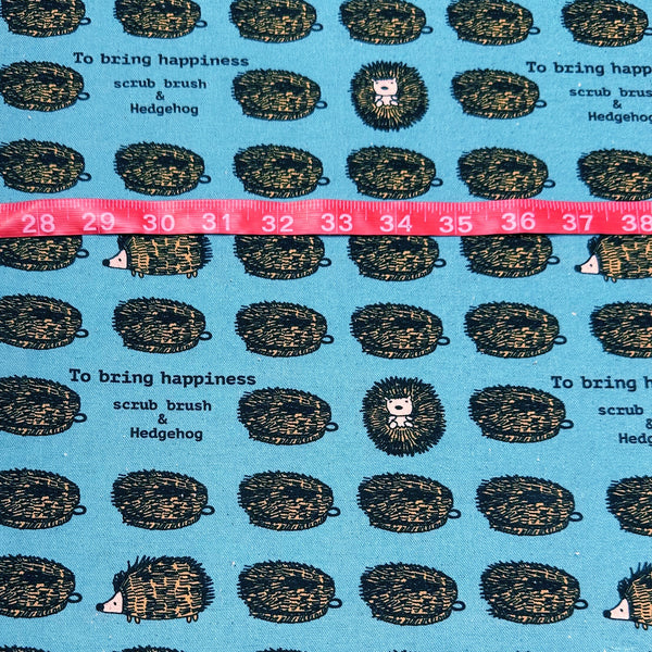 Hedgehog Scrub Brushes Canvas Fabric in Blue - Cotton Linen Blend by Cotton Kobayashi