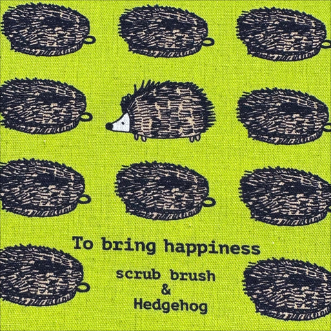 Hedgehog Scrub Brushes Canvas Fabric in Green - Cotton Linen Blend by Cotton Kobayashi