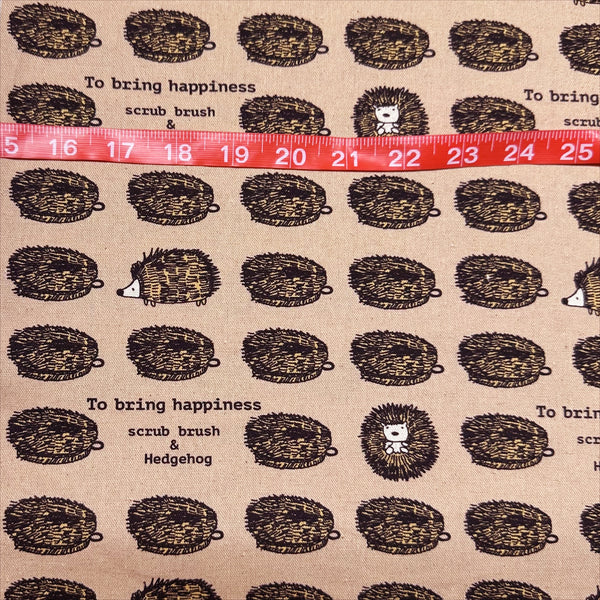 Hedgehog Scrub Brushes Canvas Fabric in Latte Brown - Cotton Linen Blend by Cotton Kobayashi