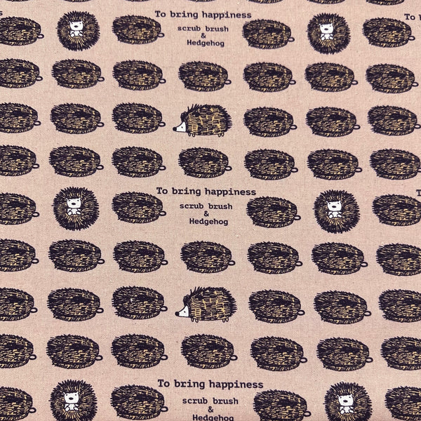 Hedgehog Scrub Brushes Canvas Fabric in Latte Brown - Cotton Linen Blend by Cotton Kobayashi