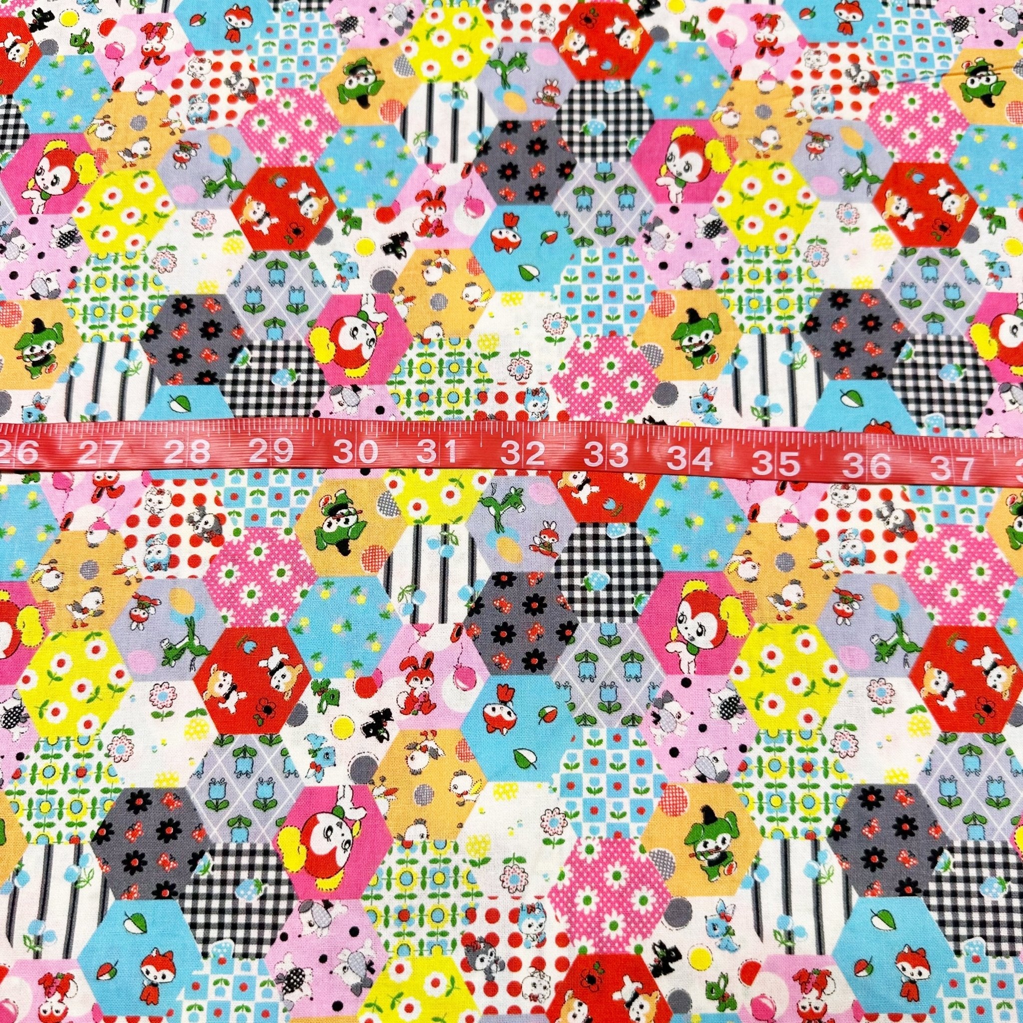 Honey Tune by Koko Seki Cotton Fabric, Animal Patchwork in Black 