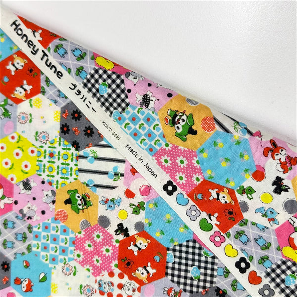 Honey Tune by Koko Seki Cotton Fabric, Animal Patchwork in Black