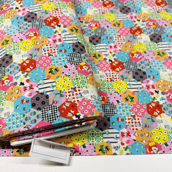 Honey Tune by Koko Seki Cotton Fabric, Animal Patchwork in Black