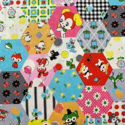 Honey Tune by Koko Seki Cotton Fabric, Animal Patchwork in Black