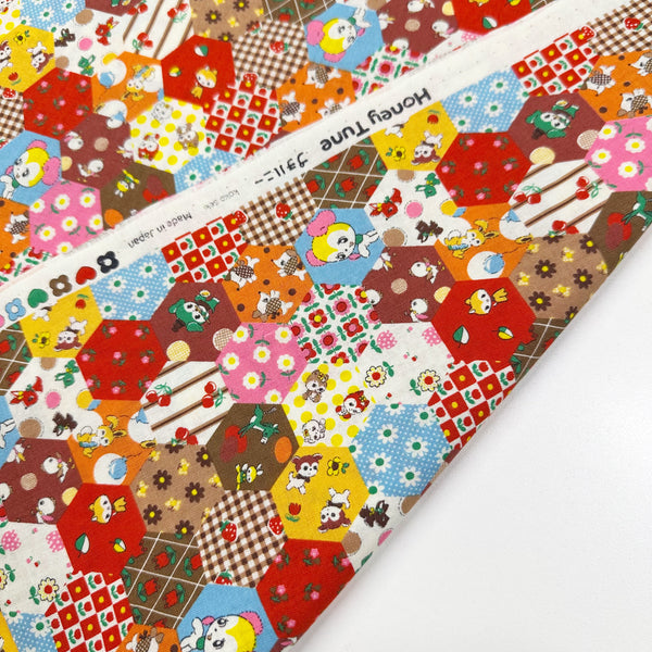 Honey Tune by Koko Seki Cotton Fabric, Animal Patchwork in Brown