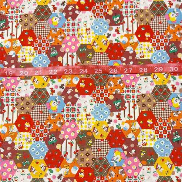 Honey Tune by Koko Seki Cotton Fabric, Animal Patchwork in Brown