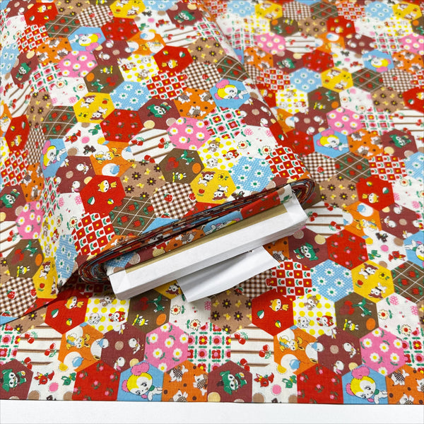 Honey Tune by Koko Seki Cotton Fabric, Animal Patchwork in Brown