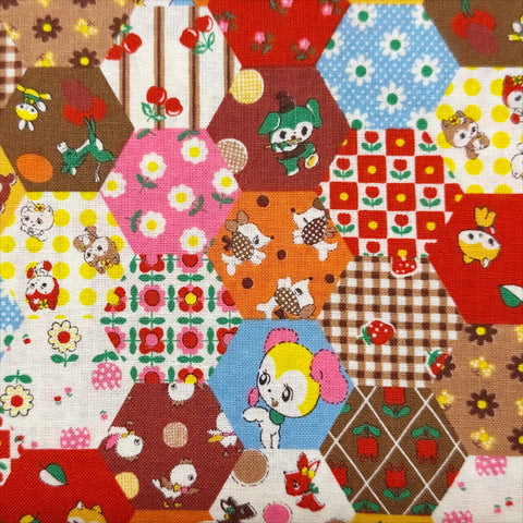 Honey Tune by Koko Seki Cotton Fabric, Animal Patchwork in Brown