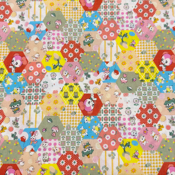 Honey Tune by Koko Seki Cotton Fabric, Animal Patchwork in Peach