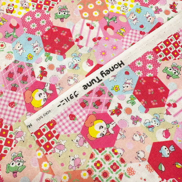 Honey Tune by Koko Seki Cotton Fabric, Animal Patchwork in Pink
