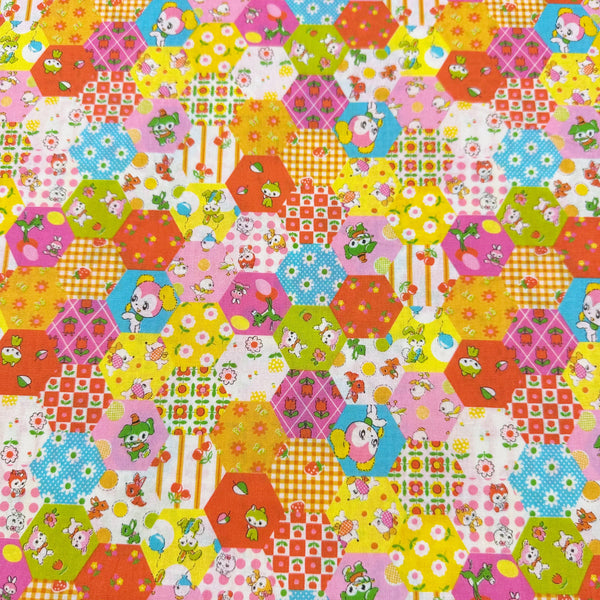 Honey Tune by Koko Seki Cotton Fabric, Animal Patchwork in orange