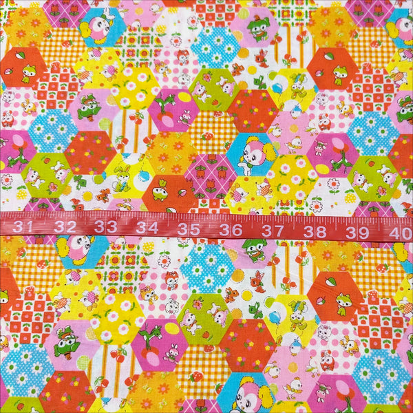 Honey Tune by Koko Seki Cotton Fabric, Animal Patchwork in orange