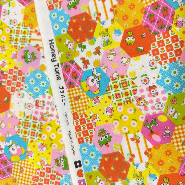 Honey Tune by Koko Seki Cotton Fabric, Animal Patchwork in orange