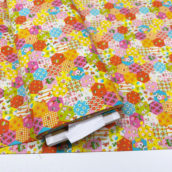 Honey Tune by Koko Seki Cotton Fabric, Animal Patchwork in orange