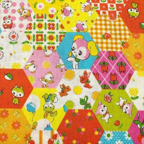 Honey Tune by Koko Seki Cotton Fabric, Animal Patchwork in orange