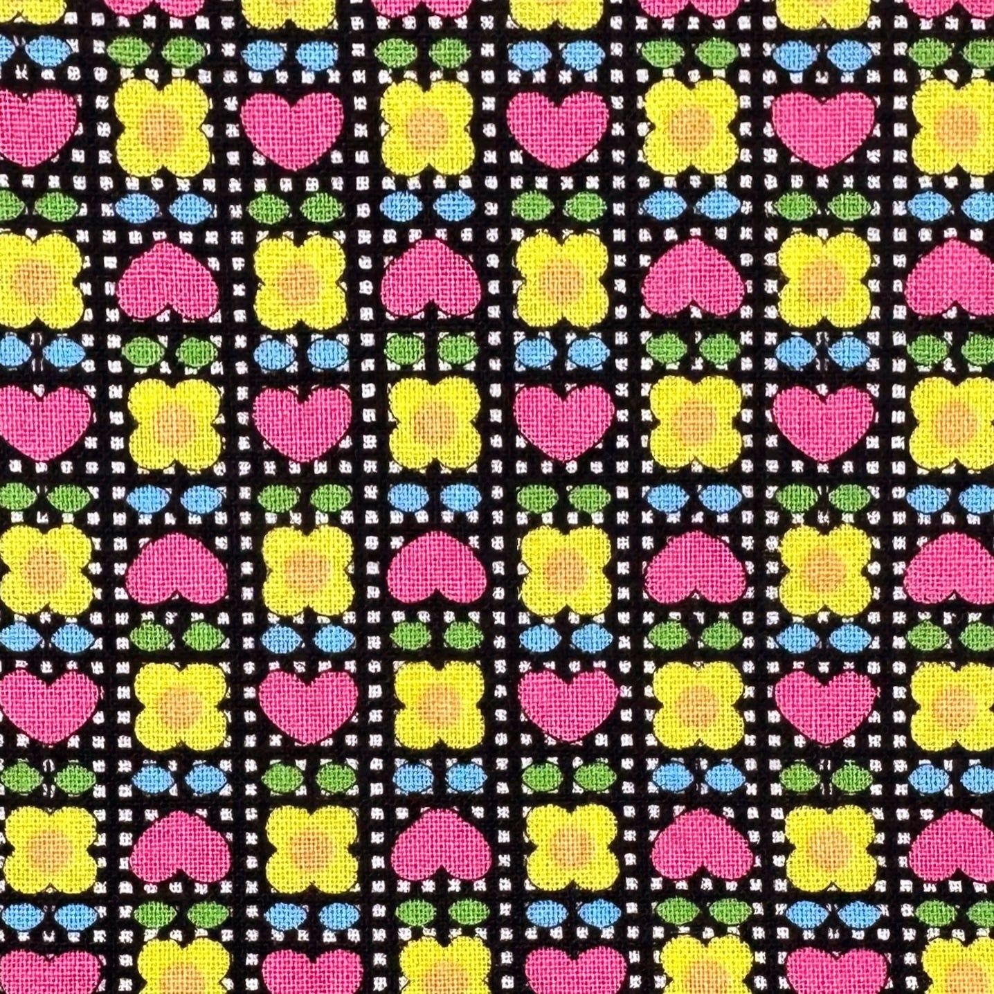 Honey Tune by Koko Seki Cotton Fabric, Heart Flower in Black