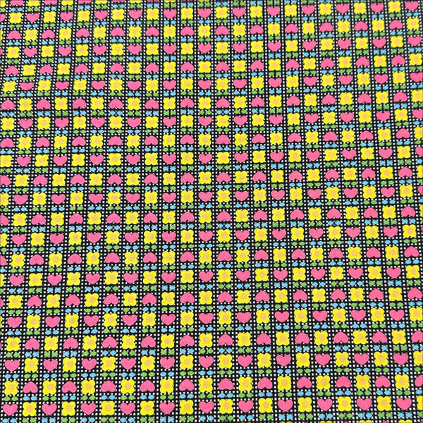 Honey Tune by Koko Seki Cotton Fabric, Heart Flower in Black