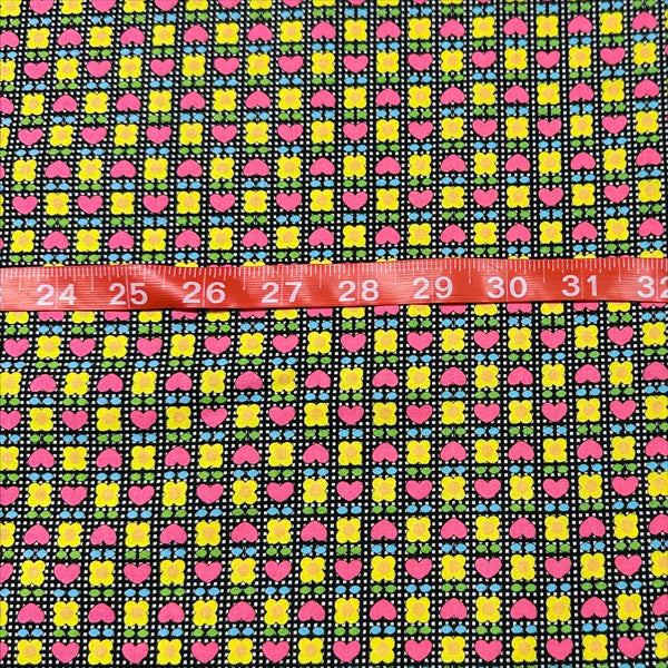 Honey Tune by Koko Seki Cotton Fabric, Heart Flower in Black