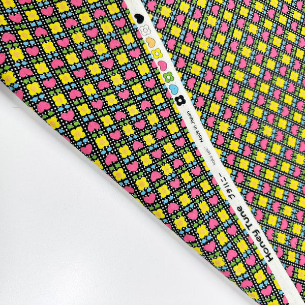 Honey Tune by Koko Seki Cotton Fabric, Heart Flower in Black