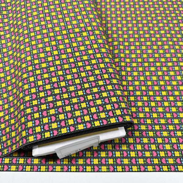 Honey Tune by Koko Seki Cotton Fabric, Heart Flower in Black