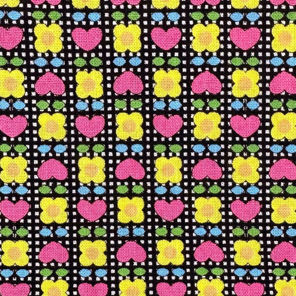 Honey Tune by Koko Seki Cotton Fabric, Heart Flower in Black