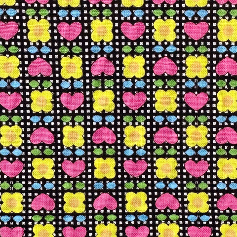Honey Tune by Koko Seki Cotton Fabric, Heart Flower in Black