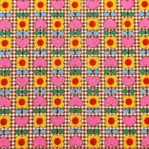 Honey Tune by Koko Seki Cotton Fabric, Heart Flower in Brown