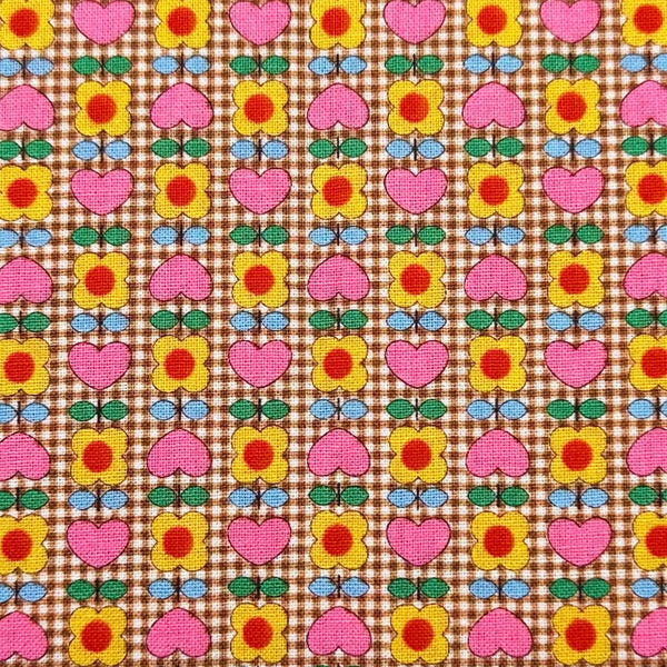 Honey Tune by Koko Seki Cotton Fabric, Heart Flower in Brown