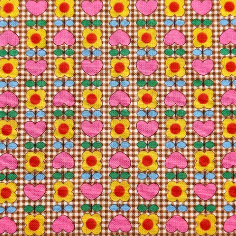 Honey Tune by Koko Seki Cotton Fabric, Heart Flower in Brown