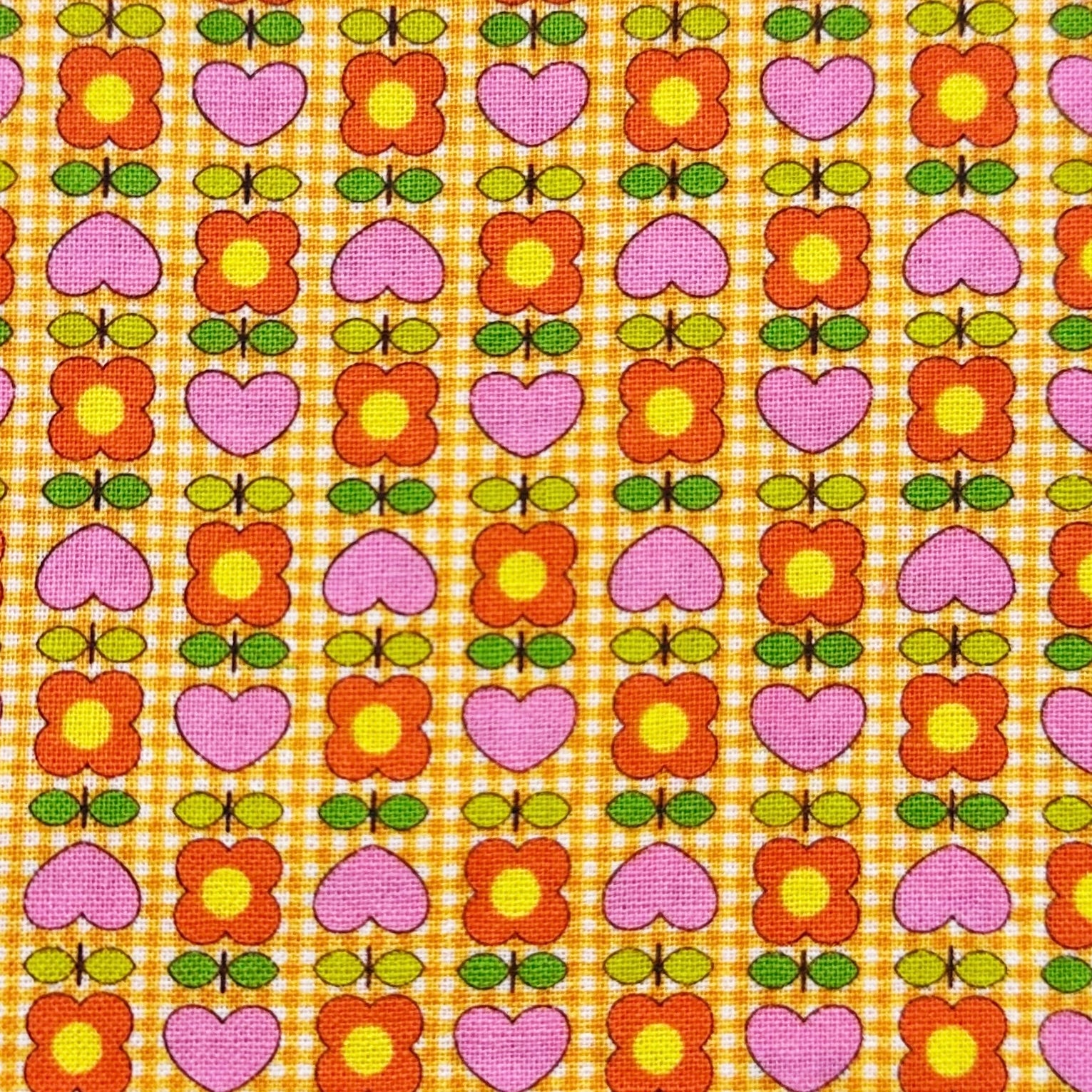 Honey Tune by Koko Seki Cotton Fabric, Heart Flower in Orange