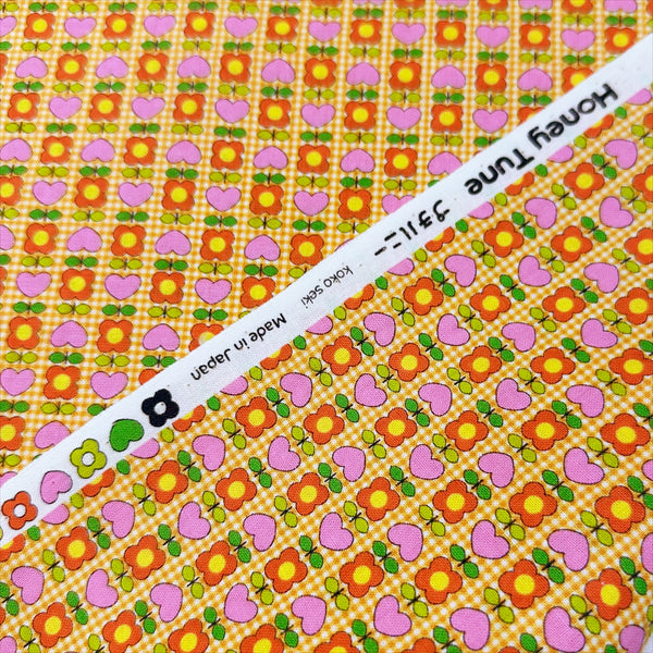 Honey Tune by Koko Seki Cotton Fabric, Heart Flower in Orange