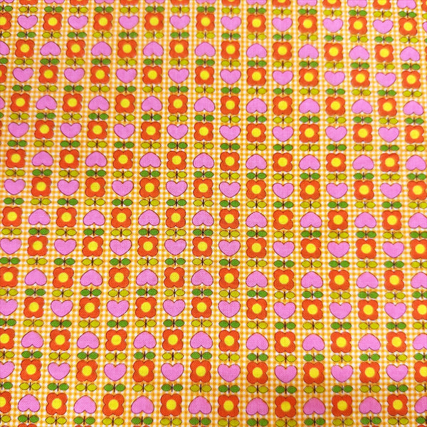 Honey Tune by Koko Seki Cotton Fabric, Heart Flower in Orange
