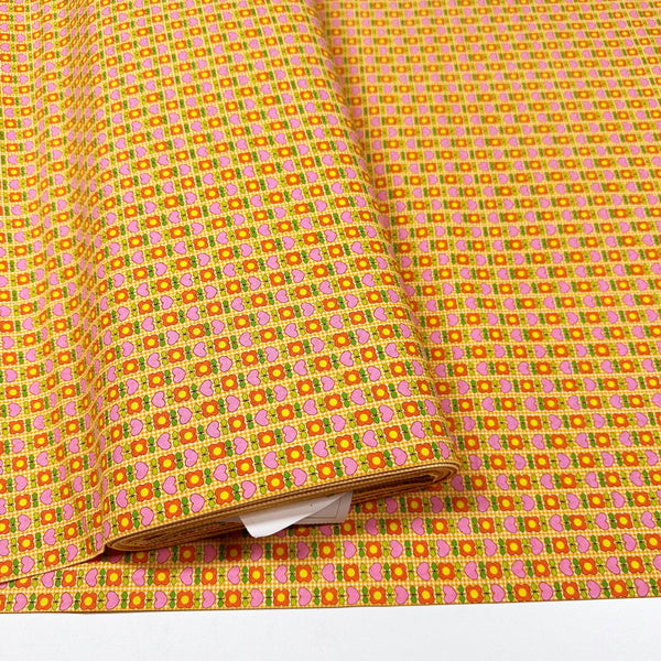 Honey Tune by Koko Seki Cotton Fabric, Heart Flower in Orange