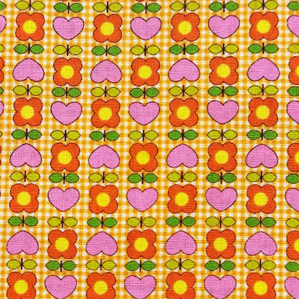 Honey Tune by Koko Seki Cotton Fabric, Heart Flower in Orange