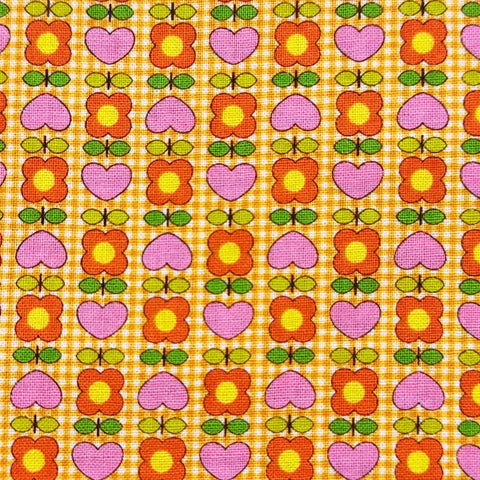 Honey Tune by Koko Seki Cotton Fabric, Heart Flower in Orange