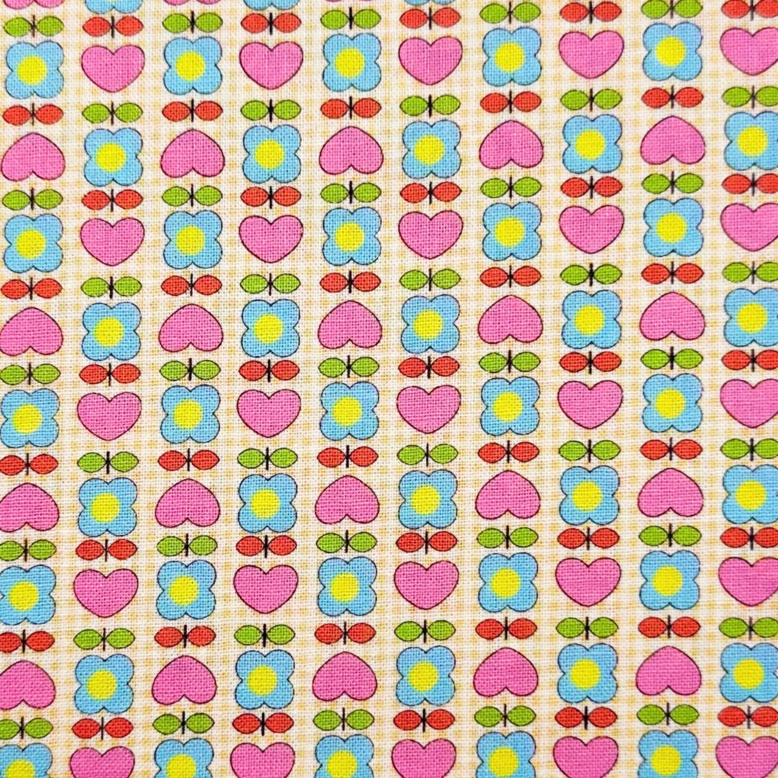 Honey Tune by Koko Seki Cotton Fabric, Heart Flower in Peach