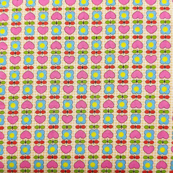 Honey Tune by Koko Seki Cotton Fabric, Heart Flower in Peach