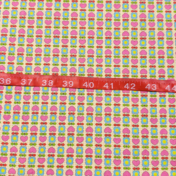 Honey Tune by Koko Seki Cotton Fabric, Heart Flower in Peach
