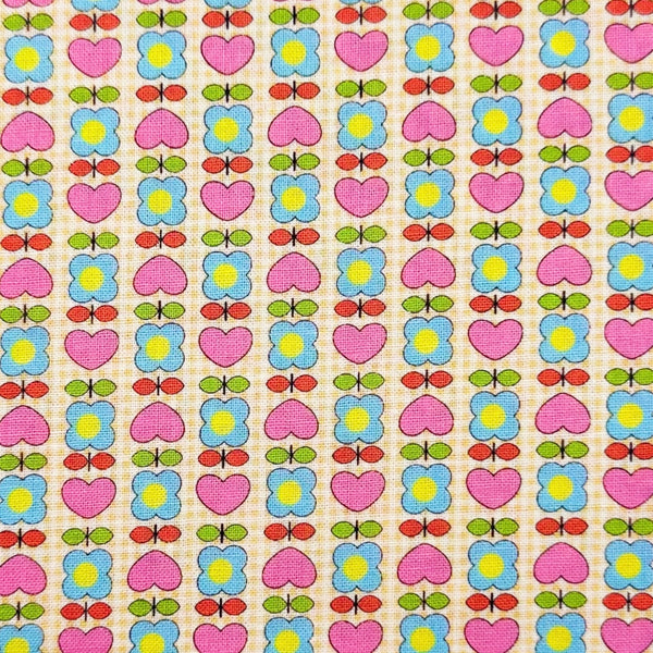 Honey Tune by Koko Seki Cotton Fabric, Heart Flower in Peach