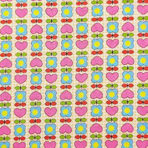 Honey Tune by Koko Seki Cotton Fabric, Heart Flower in Peach